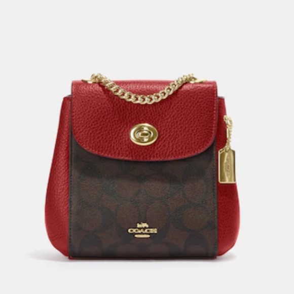 Coach Convertible Mini Backpack In Signature Canvas -Brown, Red & Gold - Reemoly - Picture 16 of 16